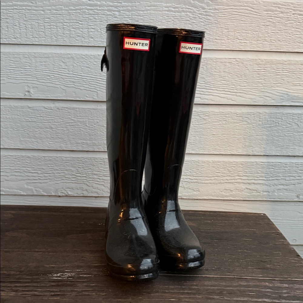 Hunter Glossy Black Tall Boots